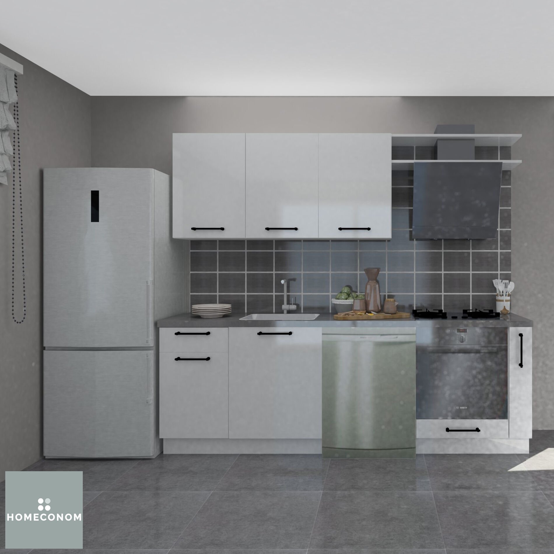 TIANA SERVER-B 240 MDF Lam Parlak Beyaz Mutfak