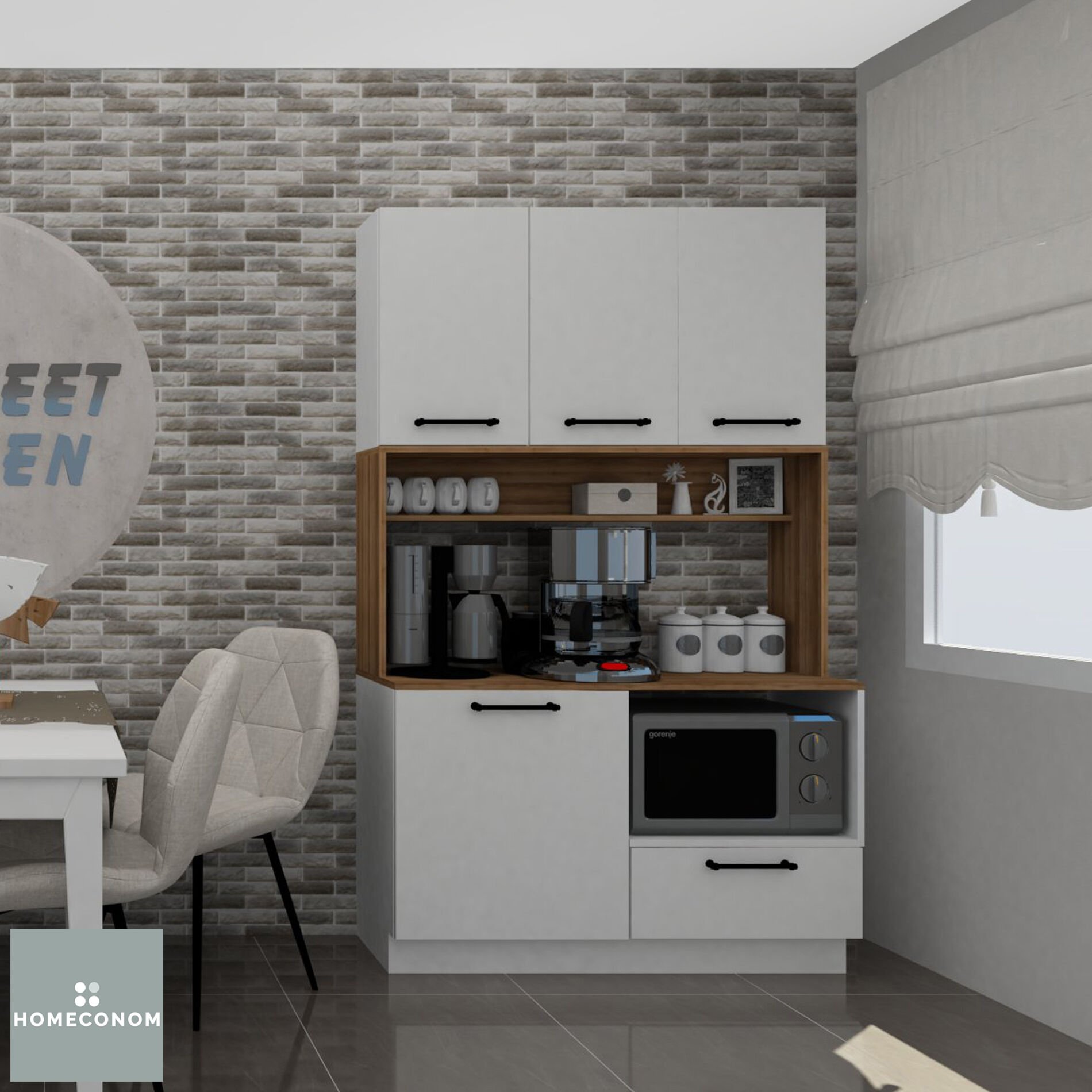 ARGOS BAKER 120 MDFlam Parlak Beyaz & Mat Ceviz Kahve  ve Mikrodalga Ünitesi