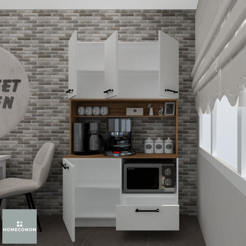 AKADIA BAKER 120 Parlak Beyaz & Mat Ceviz Çok Amaçlı Dolap
