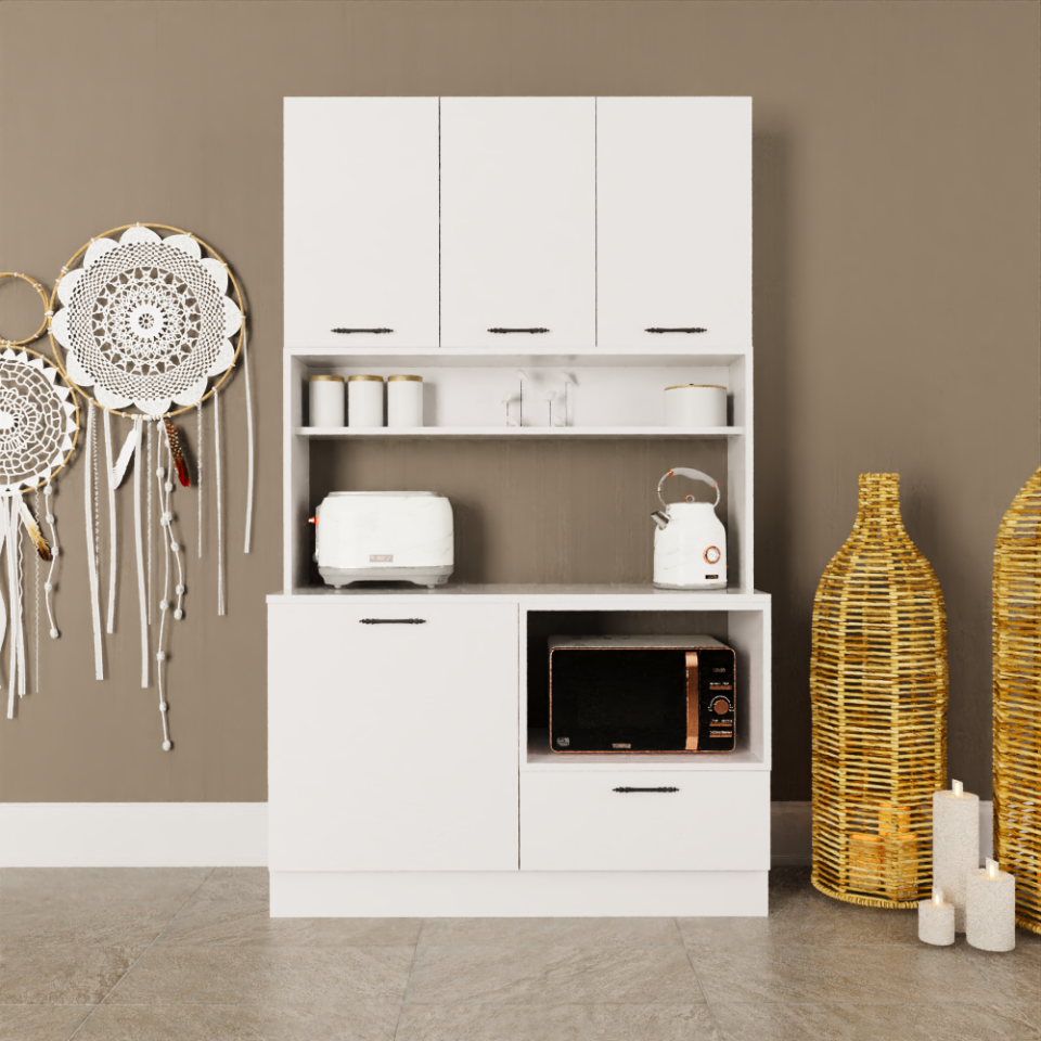Armonia Baker 120 cm Parlak Beyaz MDF Lam Kahve Ve Mikrodalga Dolabı