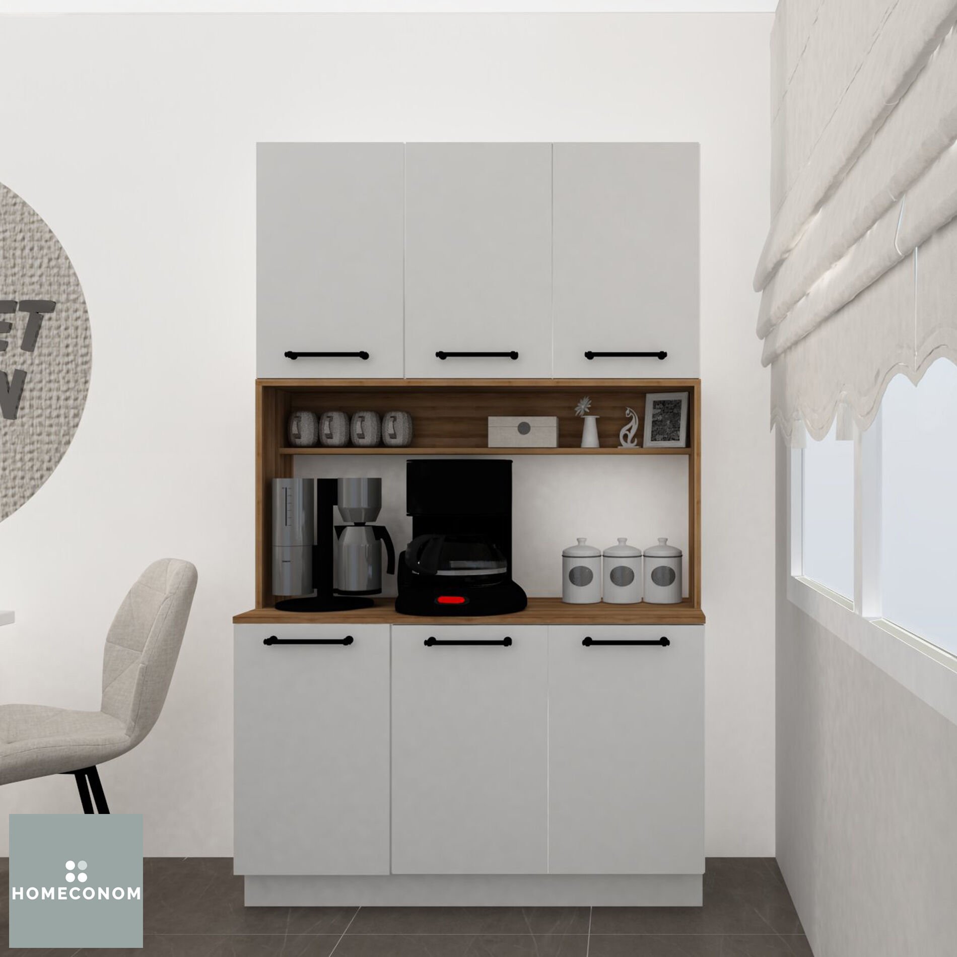 AKADIA 120 Parlak Beyaz & Mat Ceviz Çok Amaçlı Dolap