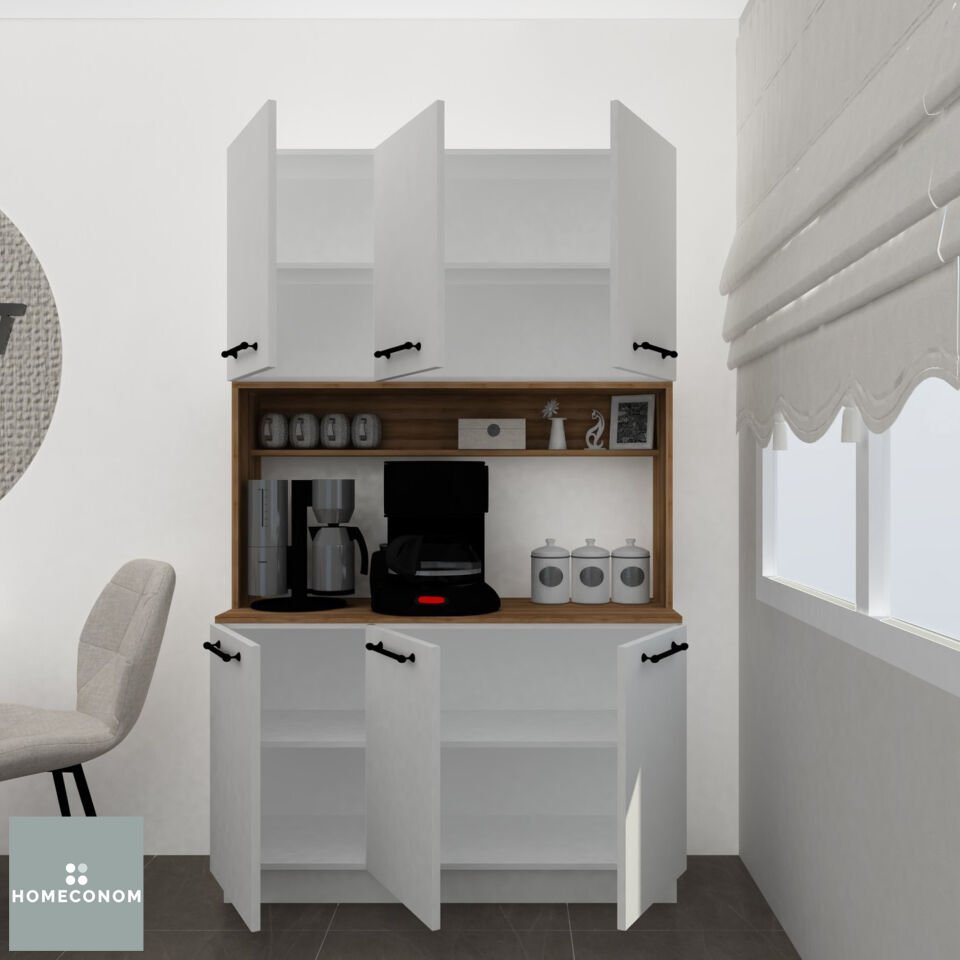 AKADIA 120 Parlak Beyaz & Mat Ceviz Çok Amaçlı Dolap