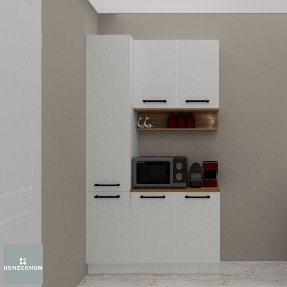 AKADIA PANTERY 120 Parlak Beyaz & Mat Ceviz Çok Amaçlı Dolap