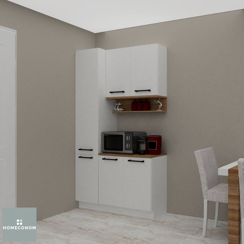 AKADIA PANTERY 120 Parlak Beyaz & Mat Ceviz Çok Amaçlı Dolap