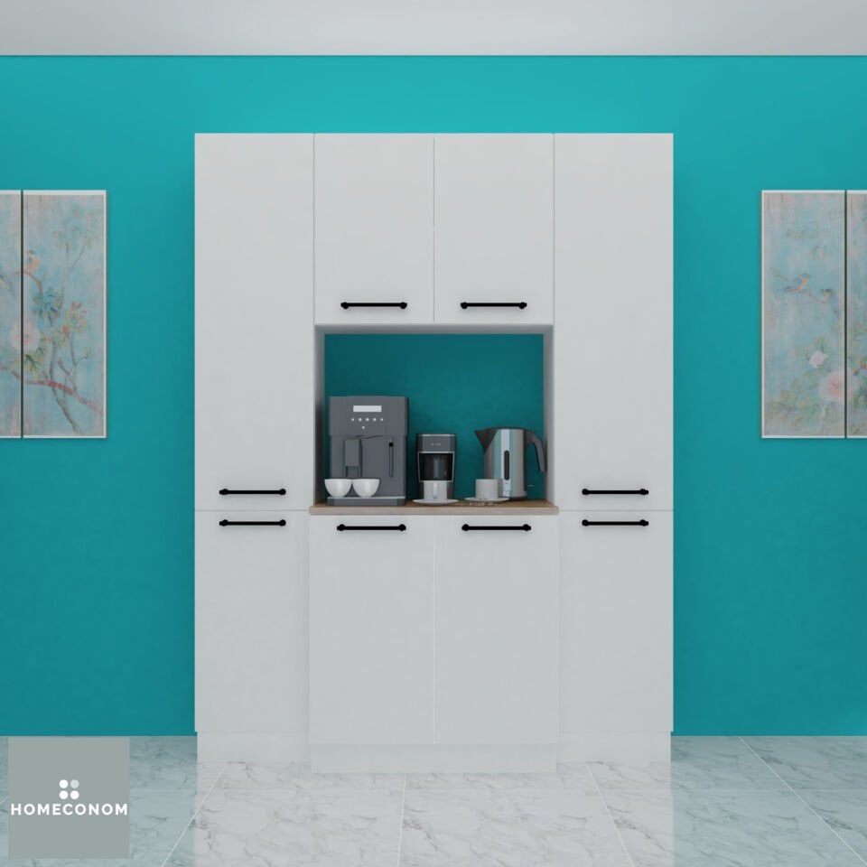 ARKADIA PANTERY 160 MDF Lam Parlak Beyaz & Mat Ceviz Çok Amaçlı Ünite