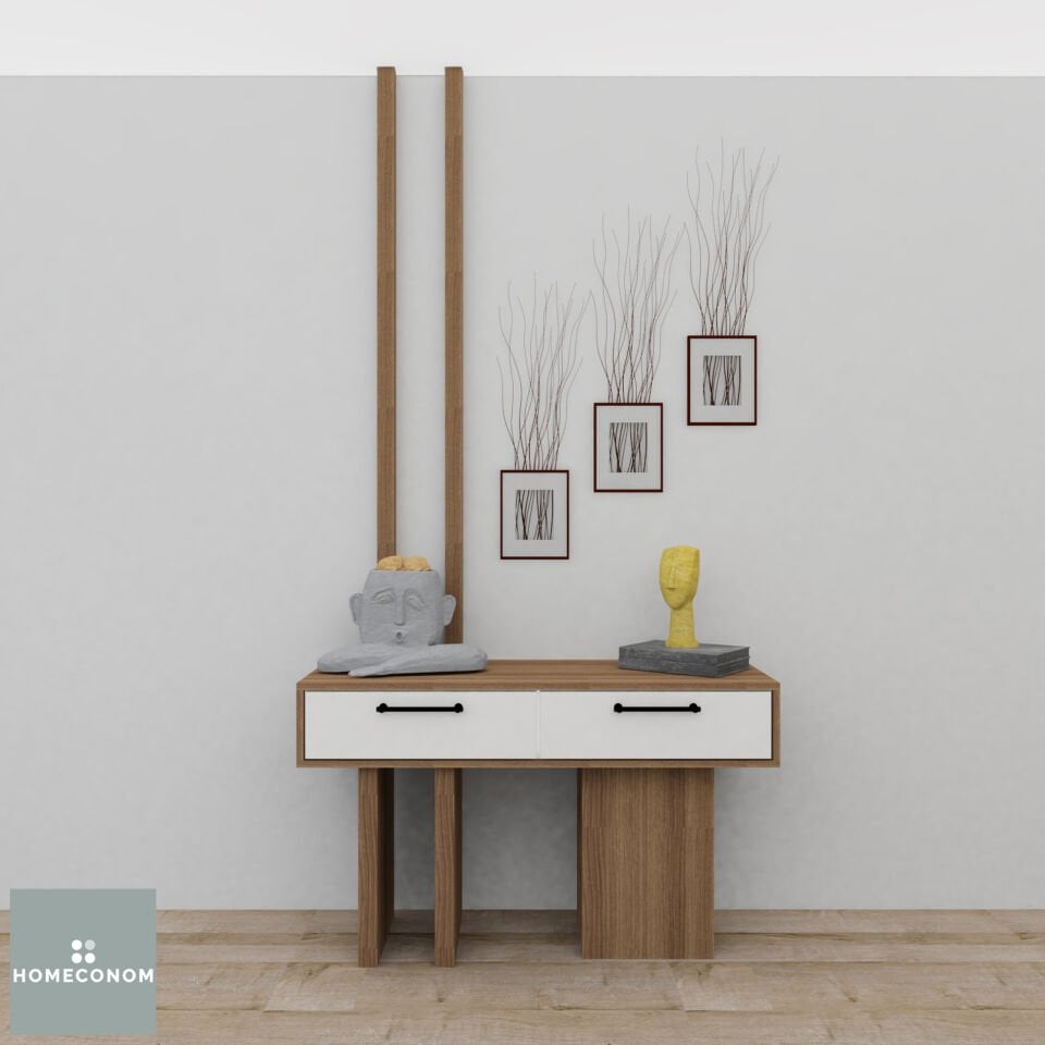 SUENA 120 MDF Lam Parlak Beyaz & Mat Ceviz Dekoratif Ünite