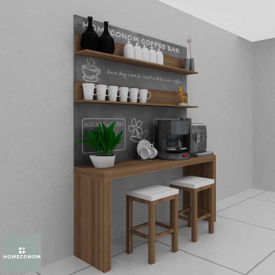 Coffmix 150 cm Mat Ceviz MDF Lam Kahve Köşesi Dolabı