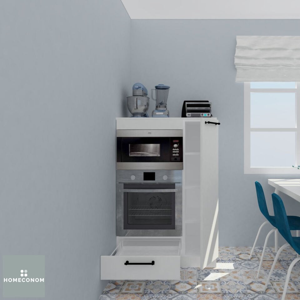 MAYA COMPACT 90 MDFlam Parlak Beyaz Fırın ve Mikrodalga Yarım Boy Dolap