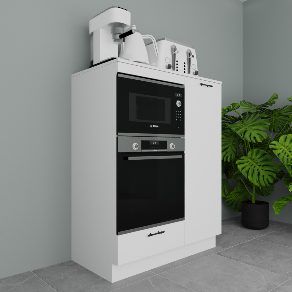 Maya Intens 105 cm Parlak Beyaz MDF Lam Fırın ve Mikrodalga Yarım Boy Dolabı