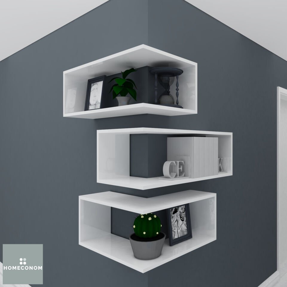 Lagomood Coxcave 100 cm Parlak Beyaz MDF Lam Dekoratif Raf