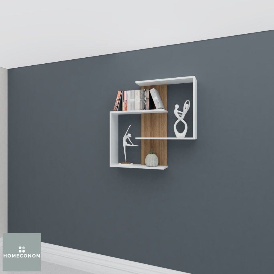 Lagomood Cine 100 cm Parlak Beyaz & Mat Ceviz MDF Lam Dekoratif Raf