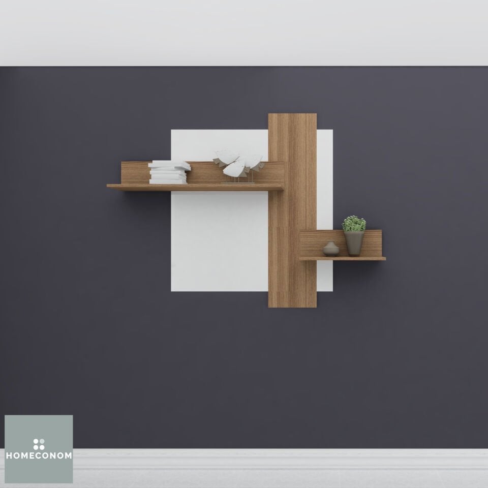 Lagomood Bride 120 cm Mat Ceviz & Parlak Beyaz MDF Lam Dekoratif Raf