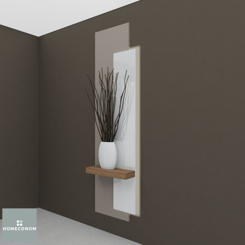 LAGOMOOD SPECIAL MDF Lam Mat Ceviz & Parlak Beyaz & Mat Vizon Dekoratif Raf