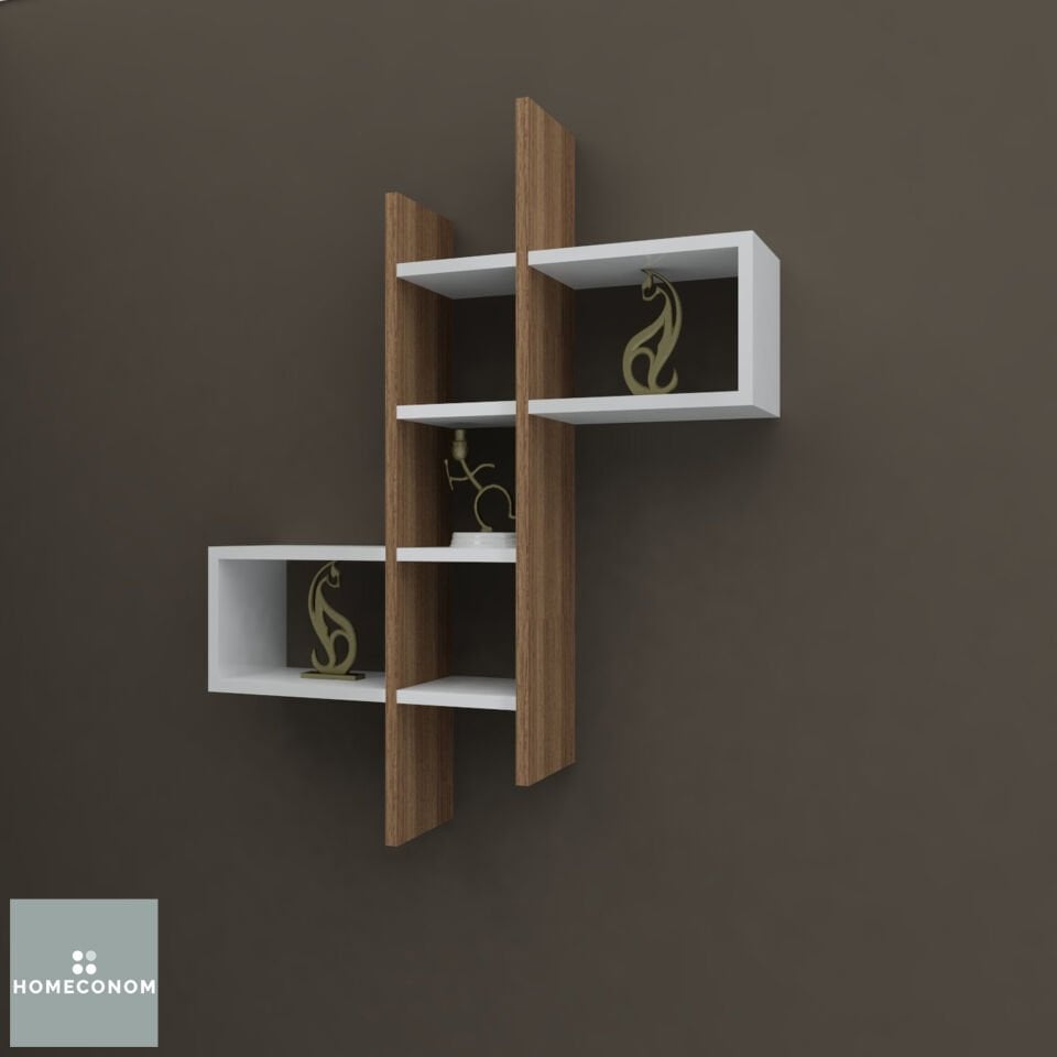 Lagomood Girl 90 cm Mat Ceviz & Parlak Beyaz MDF Lam Raf