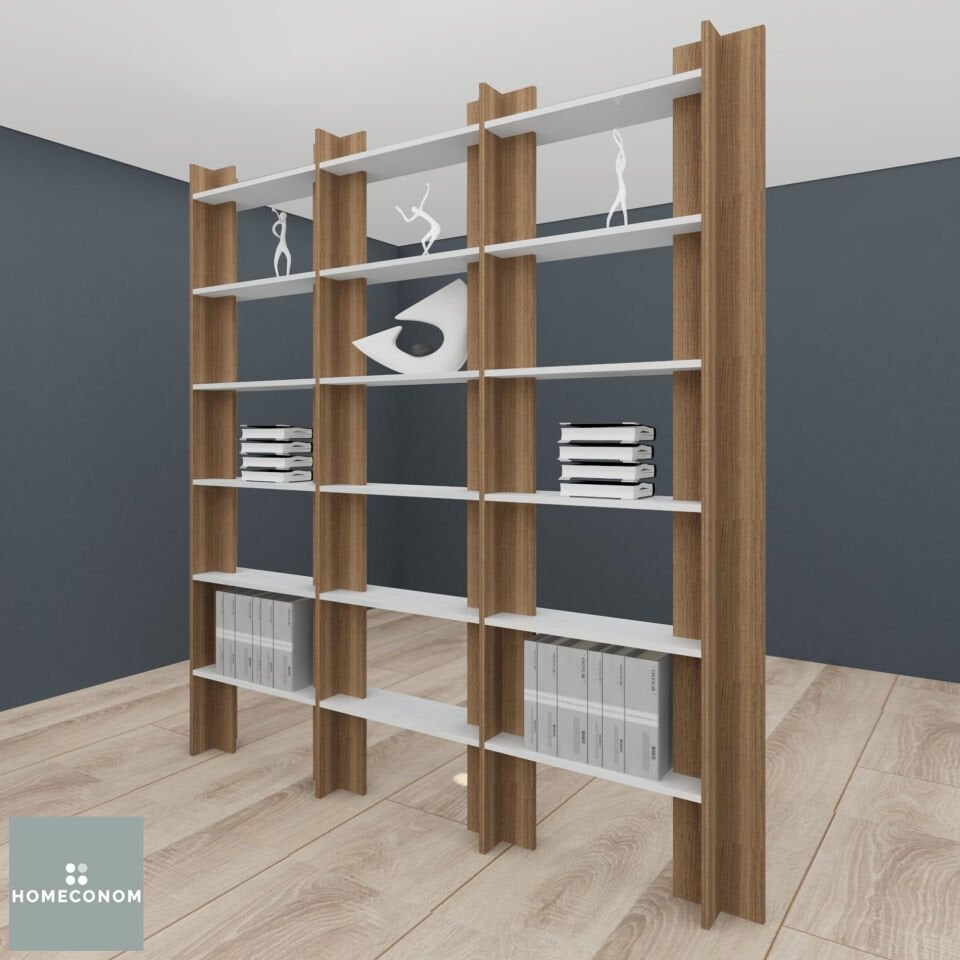 Lagomood Evolution 200 cm Mat Ceviz & Parlak Beyaz MDF Lam Çoğaltılabilir Bölücü Raf