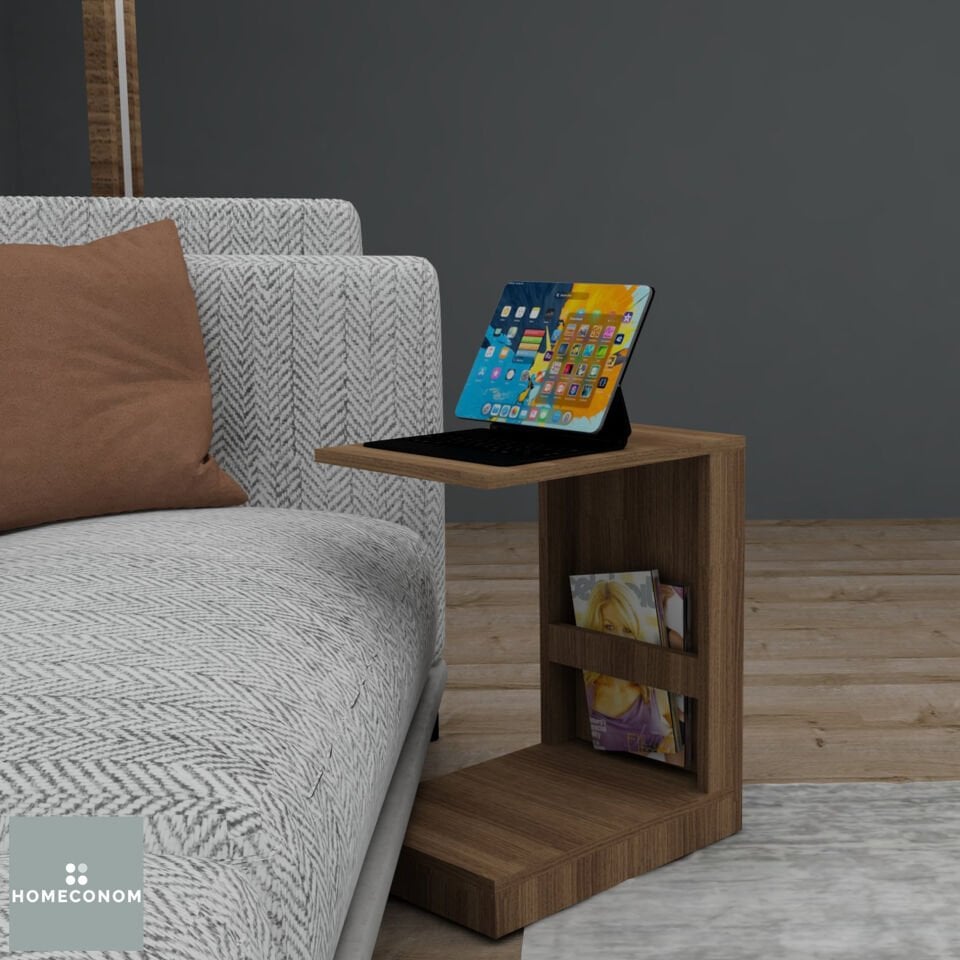 Aura 35 cm Tekerlekli Mat Ceviz MDF Lam C Sehpa