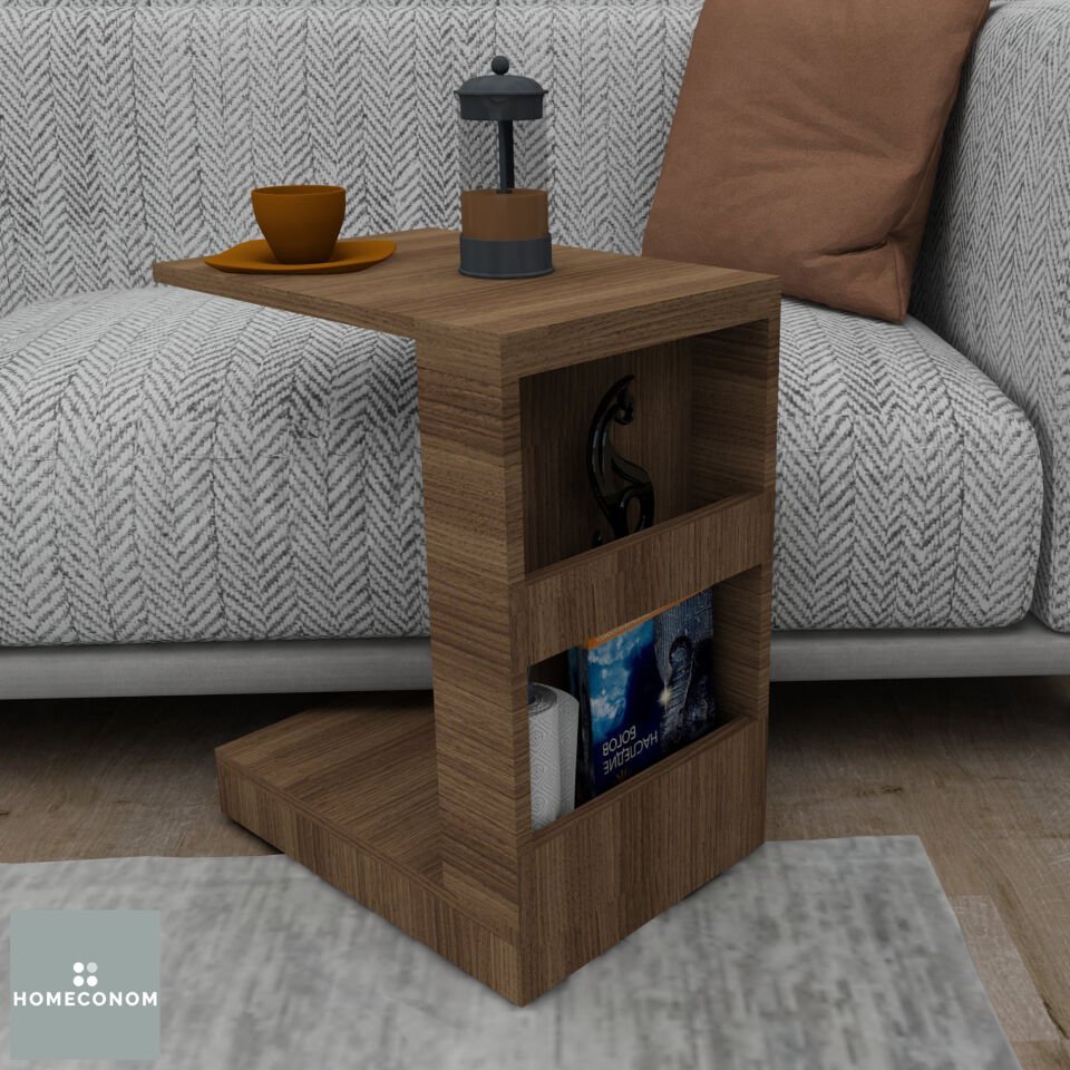 Flora 45 cm Tekerlekli Mat Ceviz MDF Lam C Sehpa