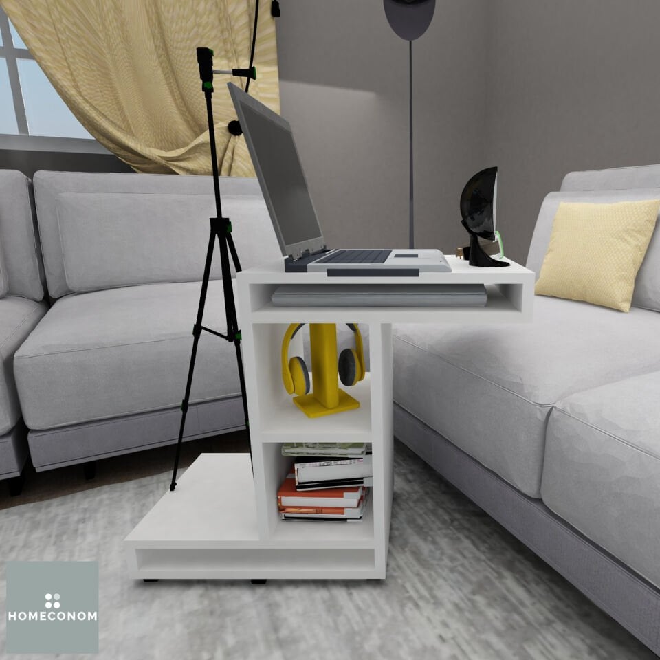 Influencer 90 cm Tekerlekli Parlak Beyaz MDF Lam Z Sehpa