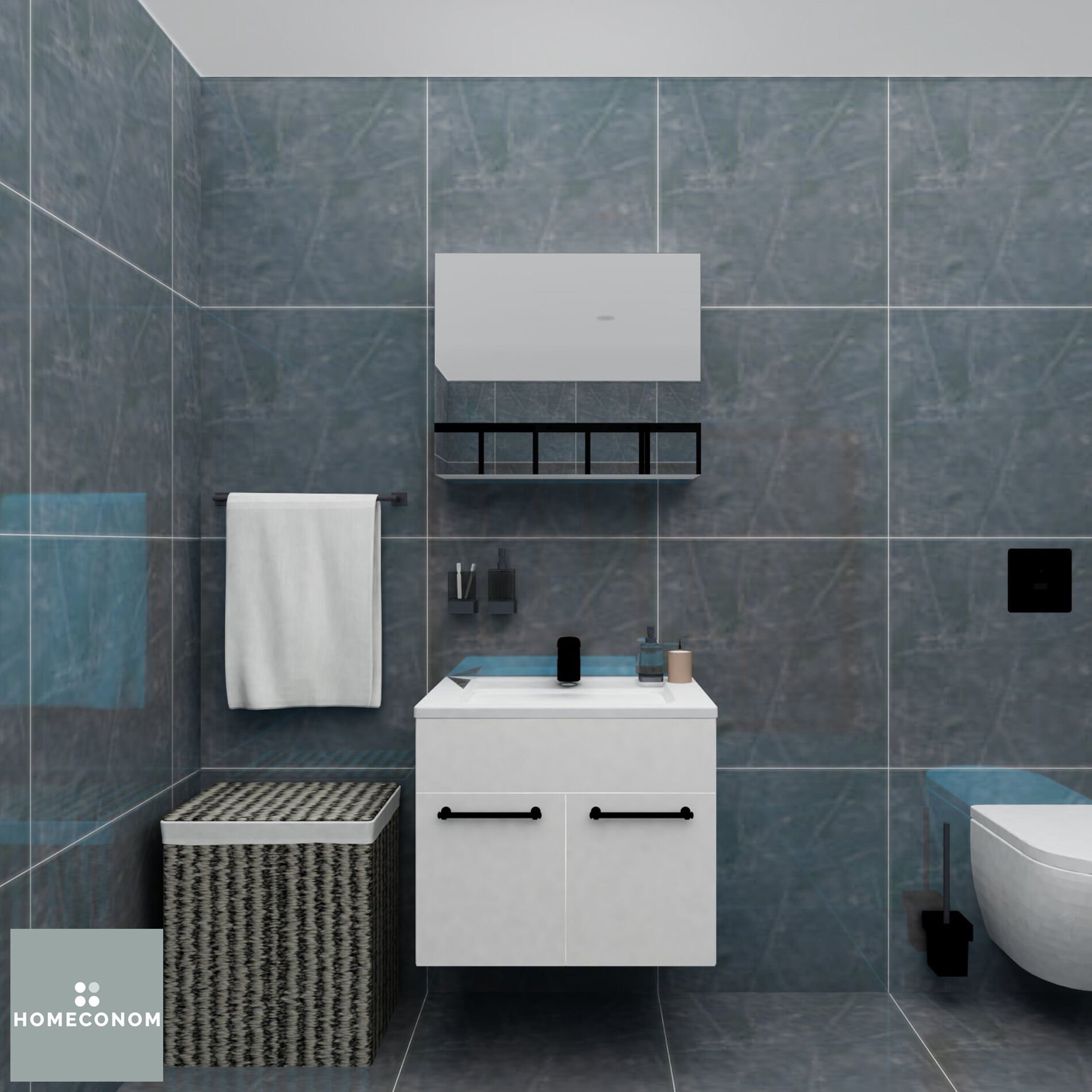 REGNUM 65 Etajerli Lavabolu Parlak Beyaz Banyo Dolabı