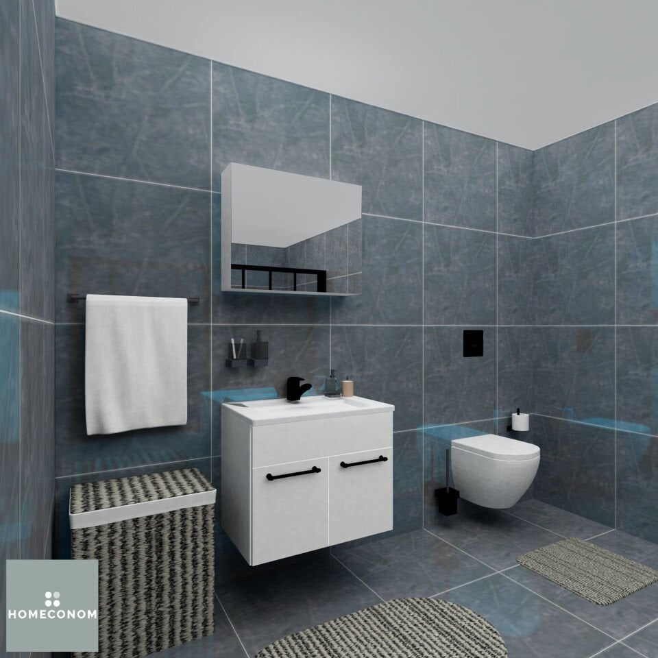 REGNUM 65 Etajerli Lavabolu Parlak Beyaz Banyo Dolabı