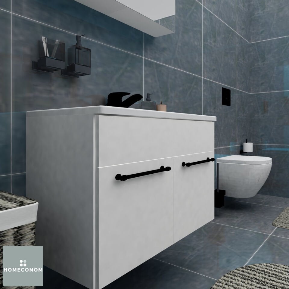 REGNUM 65 Etajerli Lavabolu Parlak Beyaz Banyo Dolabı