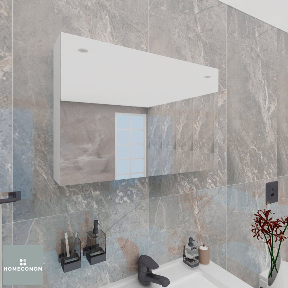 REGNUM 80 Etajerli Lavabolu Parlak Beyaz Banyo Dolabı