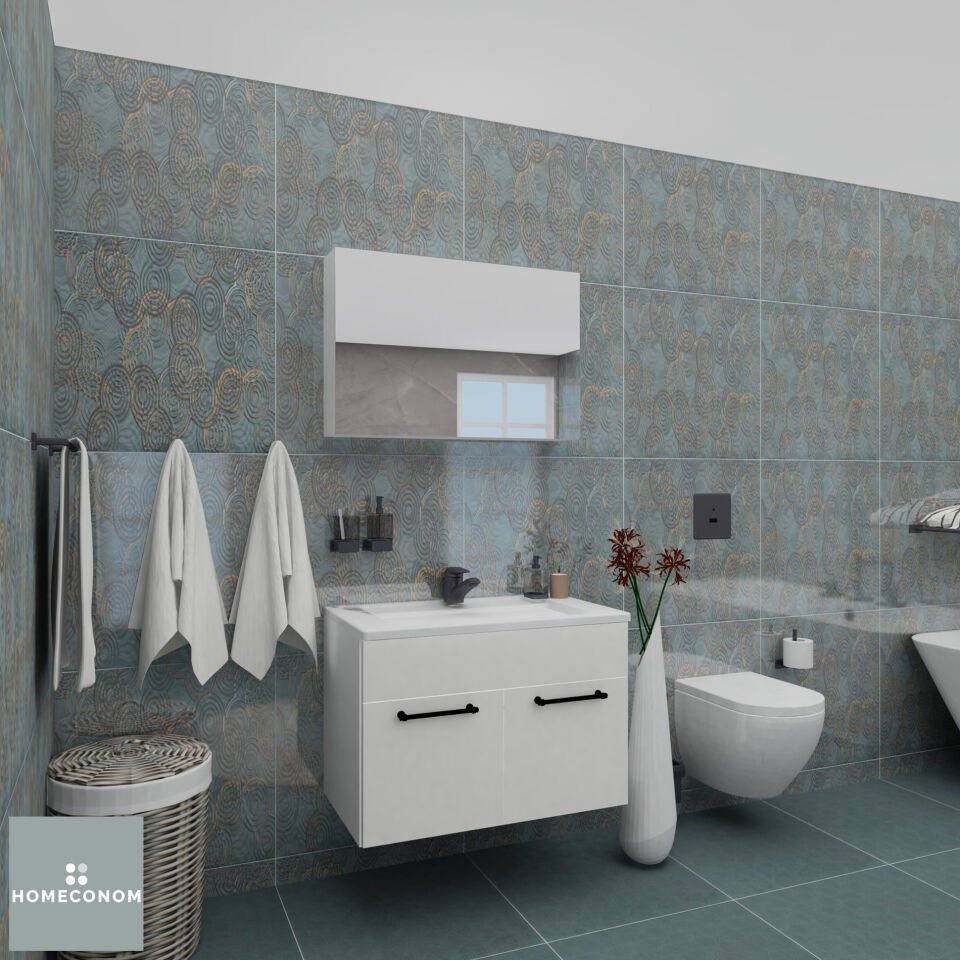 REGNUM 80 Etajerli Lavabolu Parlak Beyaz Banyo Dolabı
