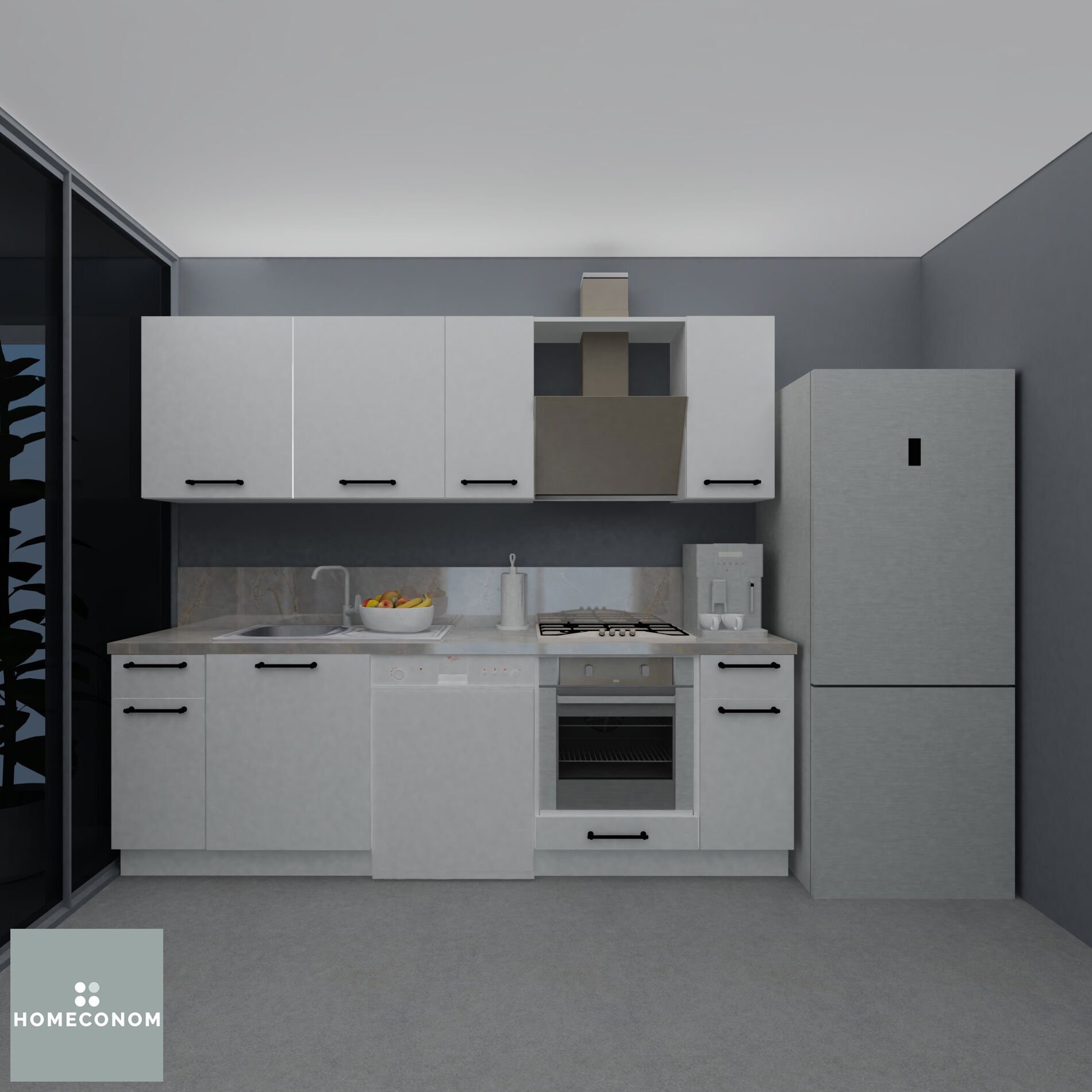 Tiana Baker 250 cm Parlak Beyaz MDF Lam Mutfak Dolabı