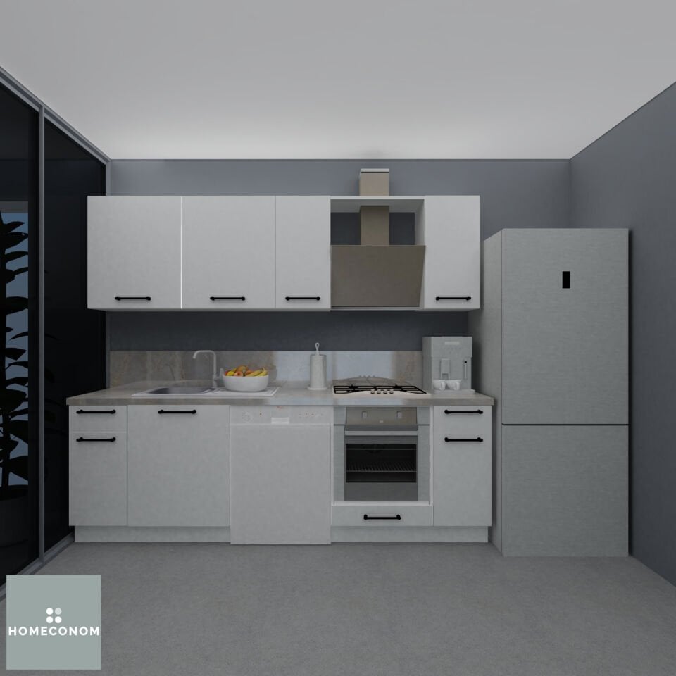 Tiana Baker 250 cm Parlak Beyaz MDF Lam Mutfak Dolabı