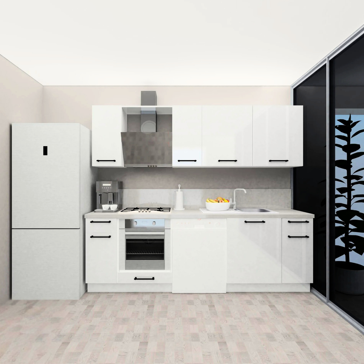 Angkor Baker 250 cm Parlak Beyaz MDF Lam Mutfak Dolabı