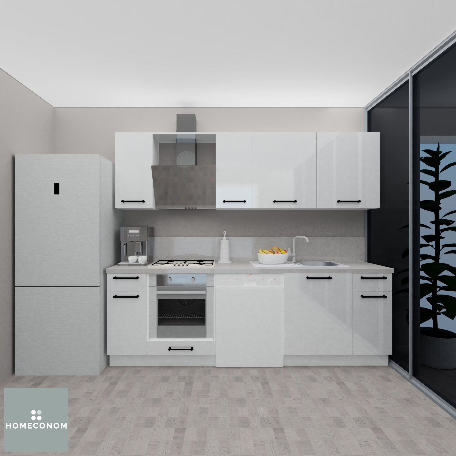 Angkor Baker 250 cm Parlak Beyaz MDF Lam Mutfak Dolabı