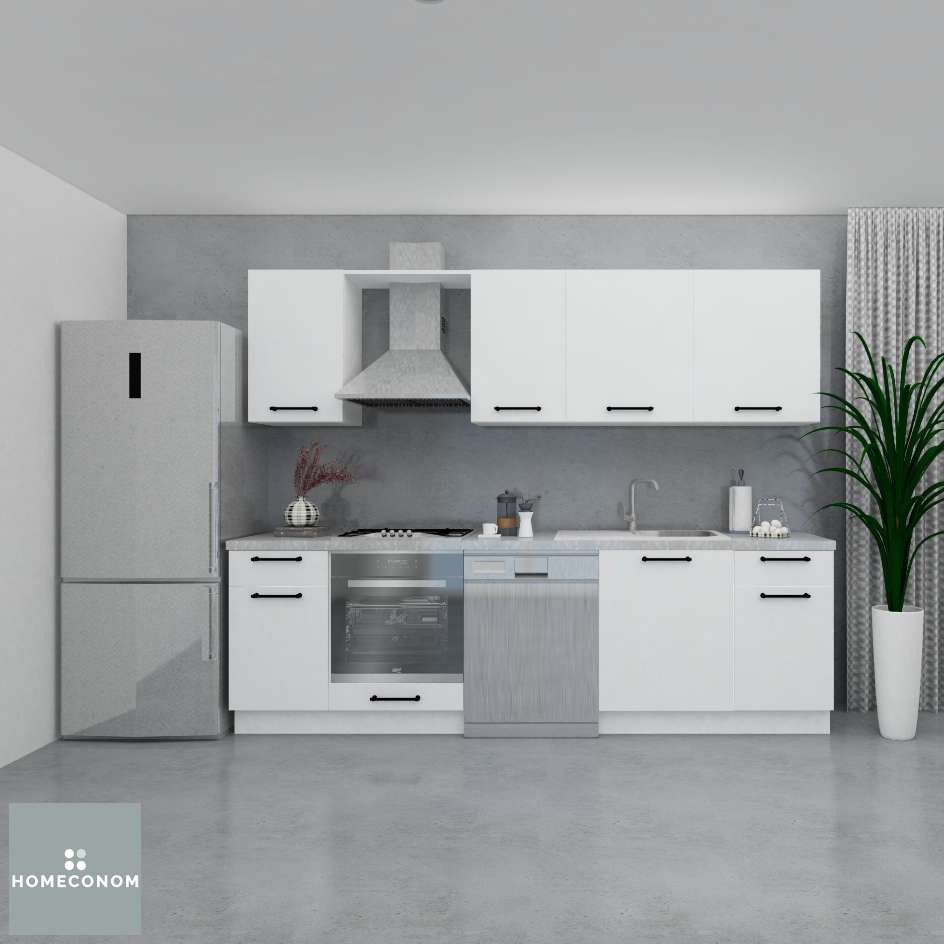 ANGKOR BAKER 270 MDF Lam Parlak Beyaz Mutfak