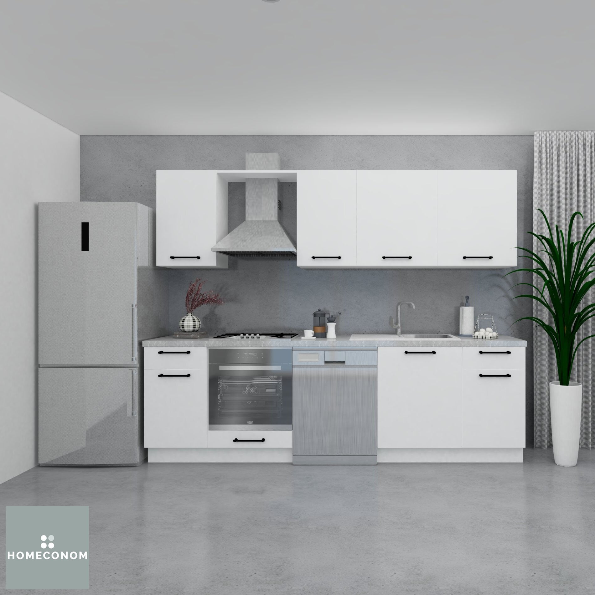 Angkor Baker 270 cm Parlak Beyaz MDF Lam Mutfak Dolabı