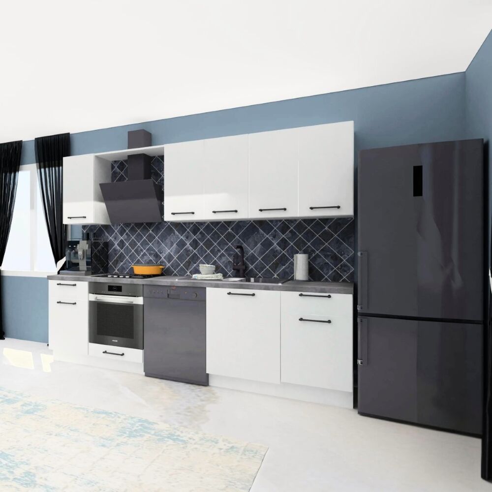 Angkor Baker 280 cm Parlak Beyaz MDF Lam Mutfak Dolabı