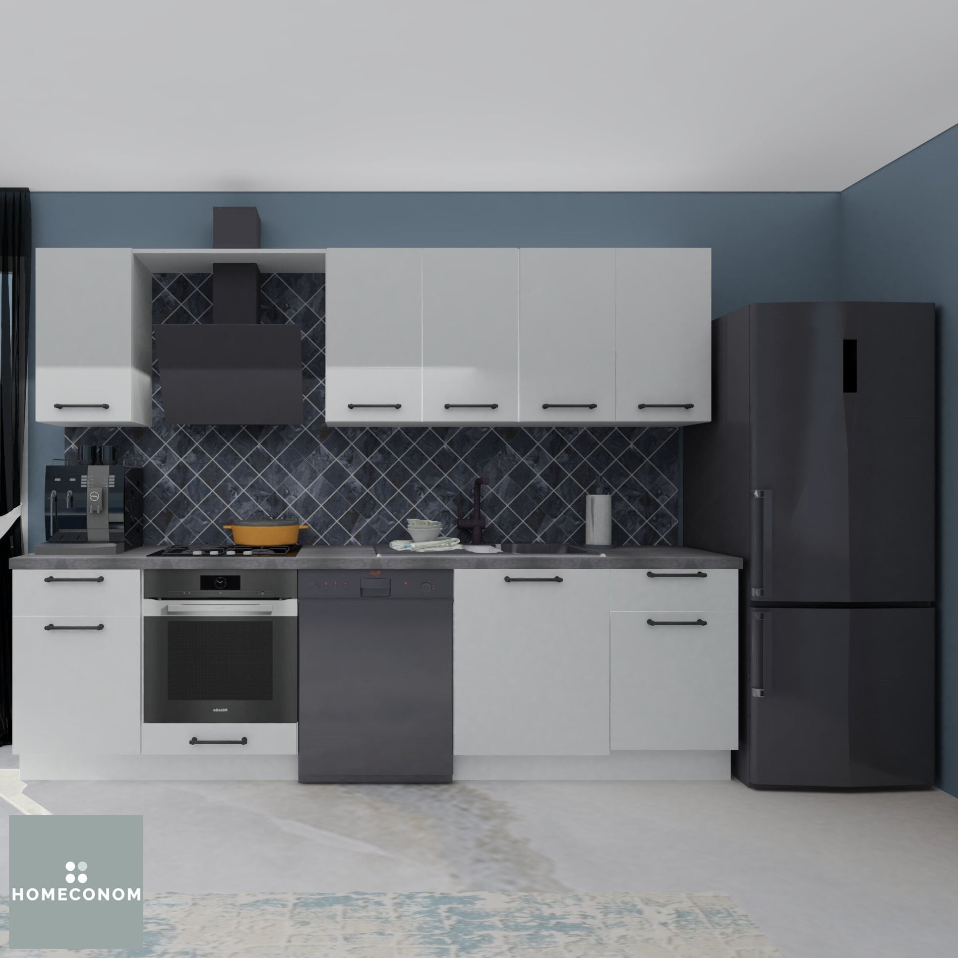 Angkor Baker 280 cm Parlak Beyaz MDF Lam Mutfak Dolabı