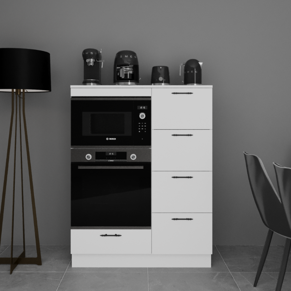 Maya Tetra 105 cm Parlak Beyaz MDF Lam Fırın ve Mikrodalga Yarım Boy Dolabı