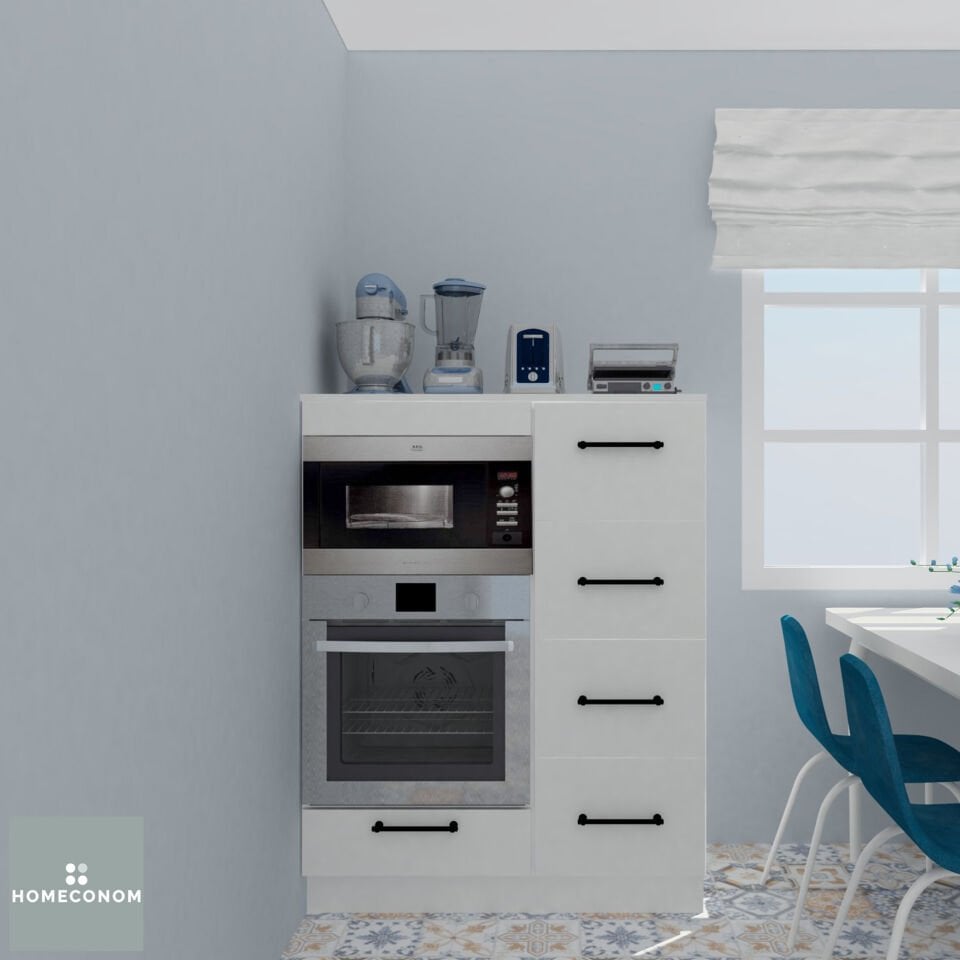 Maya Tetra 105 cm Parlak Beyaz MDF Lam Fırın Ve Mikordalga Yarım Boy Dolabı