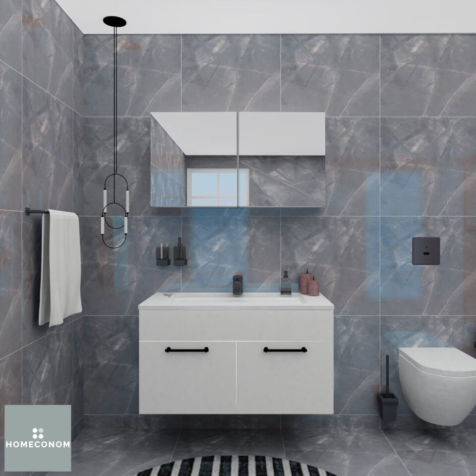 Regnum 100 cm Etajerli Lavabolu Parlak Beyaz MDF Lam Banyo Dolabı Takımı