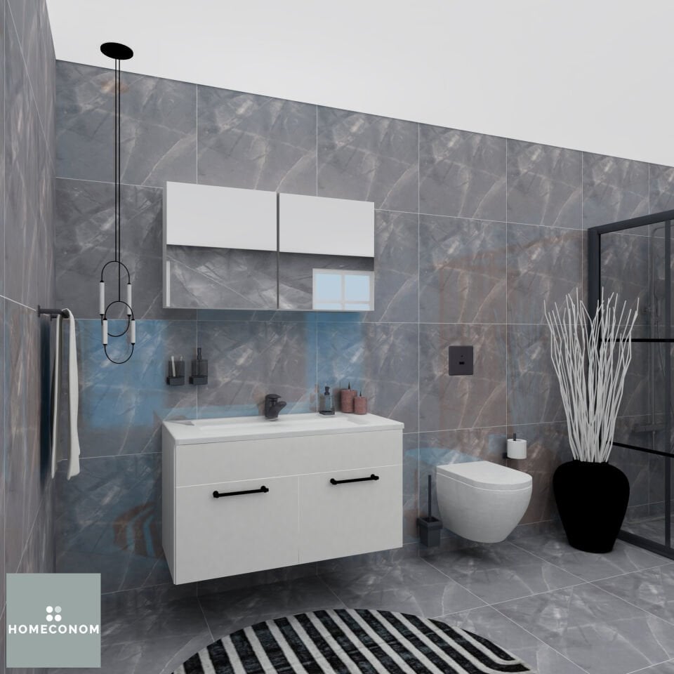 REGNUM 100 Etajerli Lavabolu Parlak Beyaz Banyo Dolabı