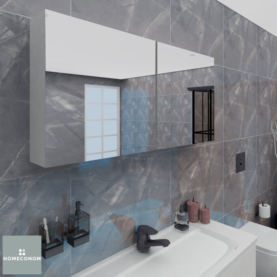 REGNUM 100 Etajerli Lavabolu Parlak Beyaz Banyo Dolabı