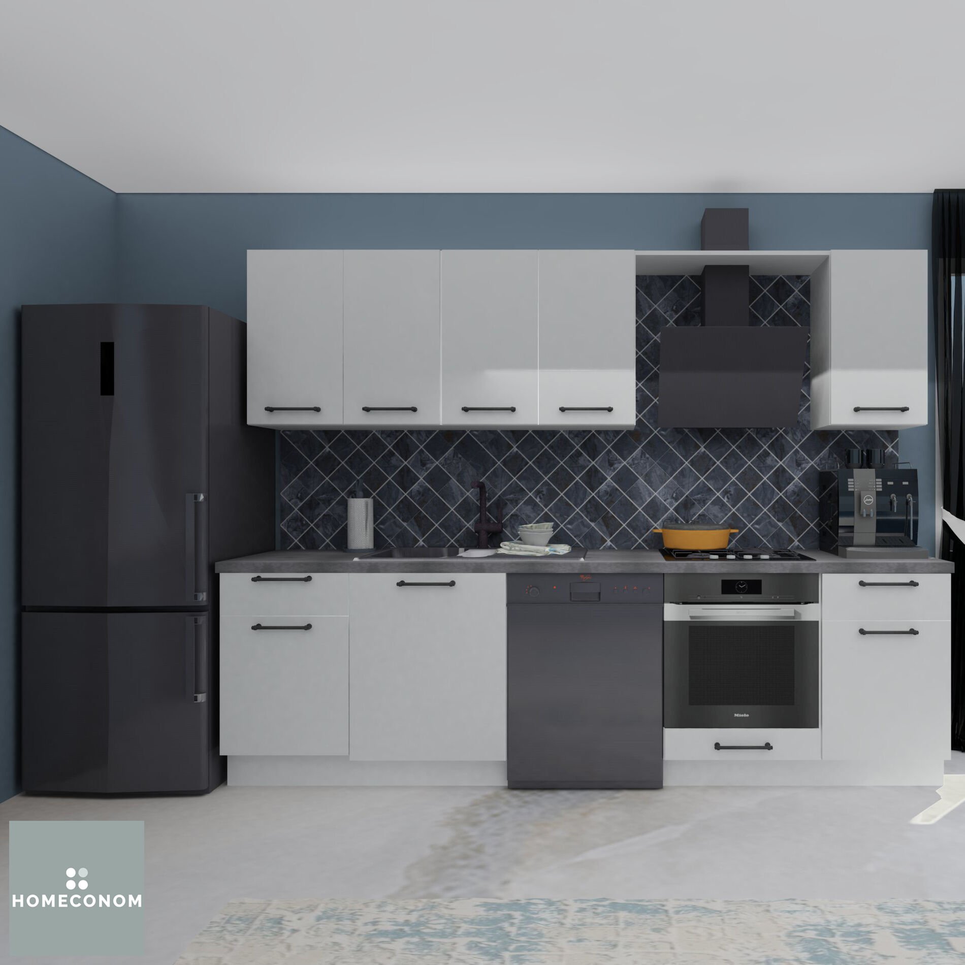 Tiana Baker 280 cm Parlak Beyaz MDF Lam Mutfak Dolabı