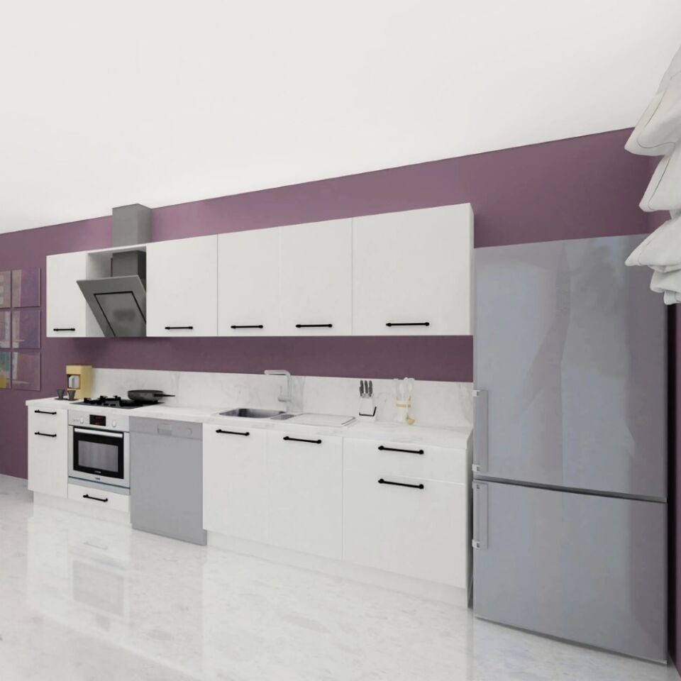 Angkor Baker 315 cm Parlak Beyaz MDF Lam Mutfak Dolabı