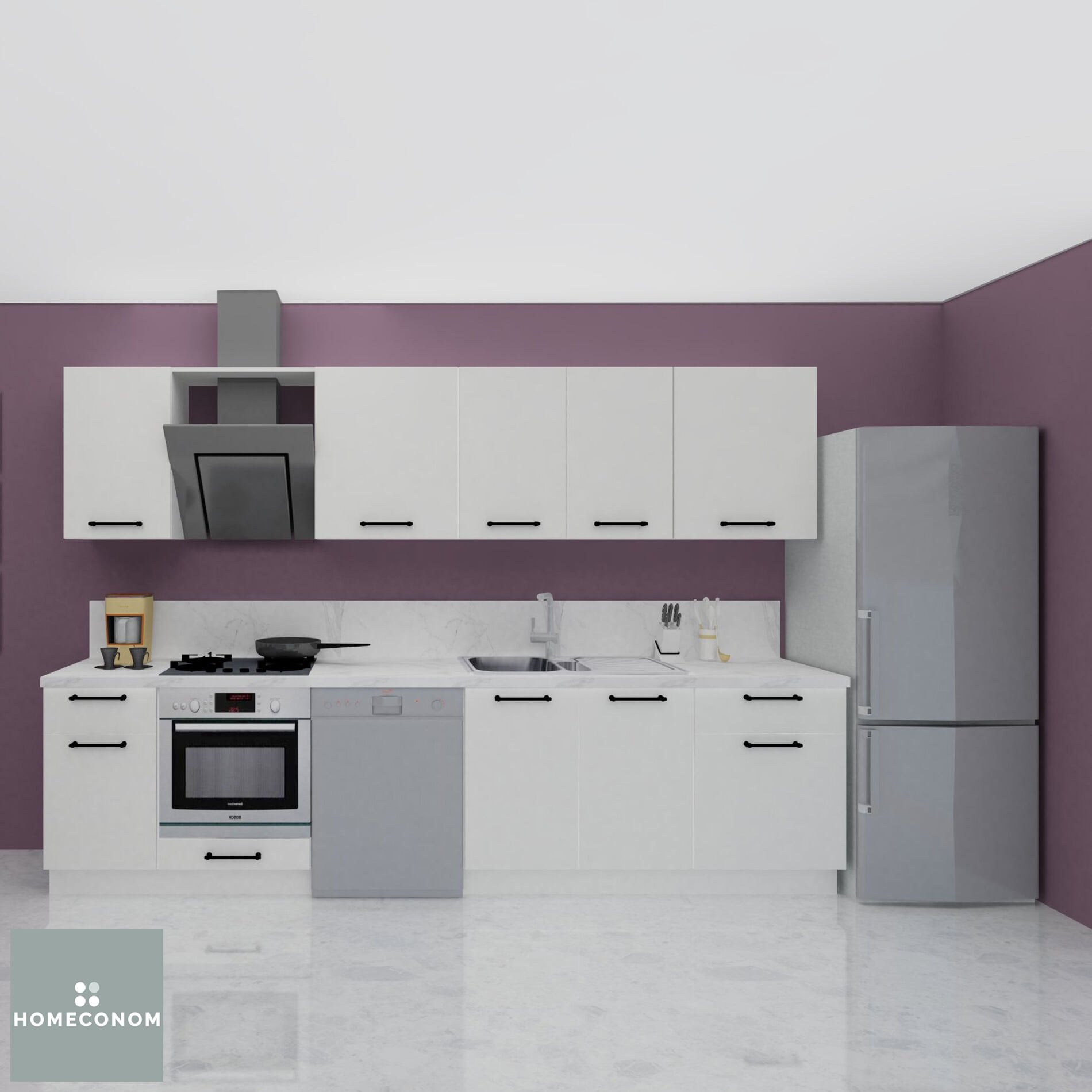 Angkor Baker 315 cm Parlak Beyaz MDF Lam Mutfak Dolabı