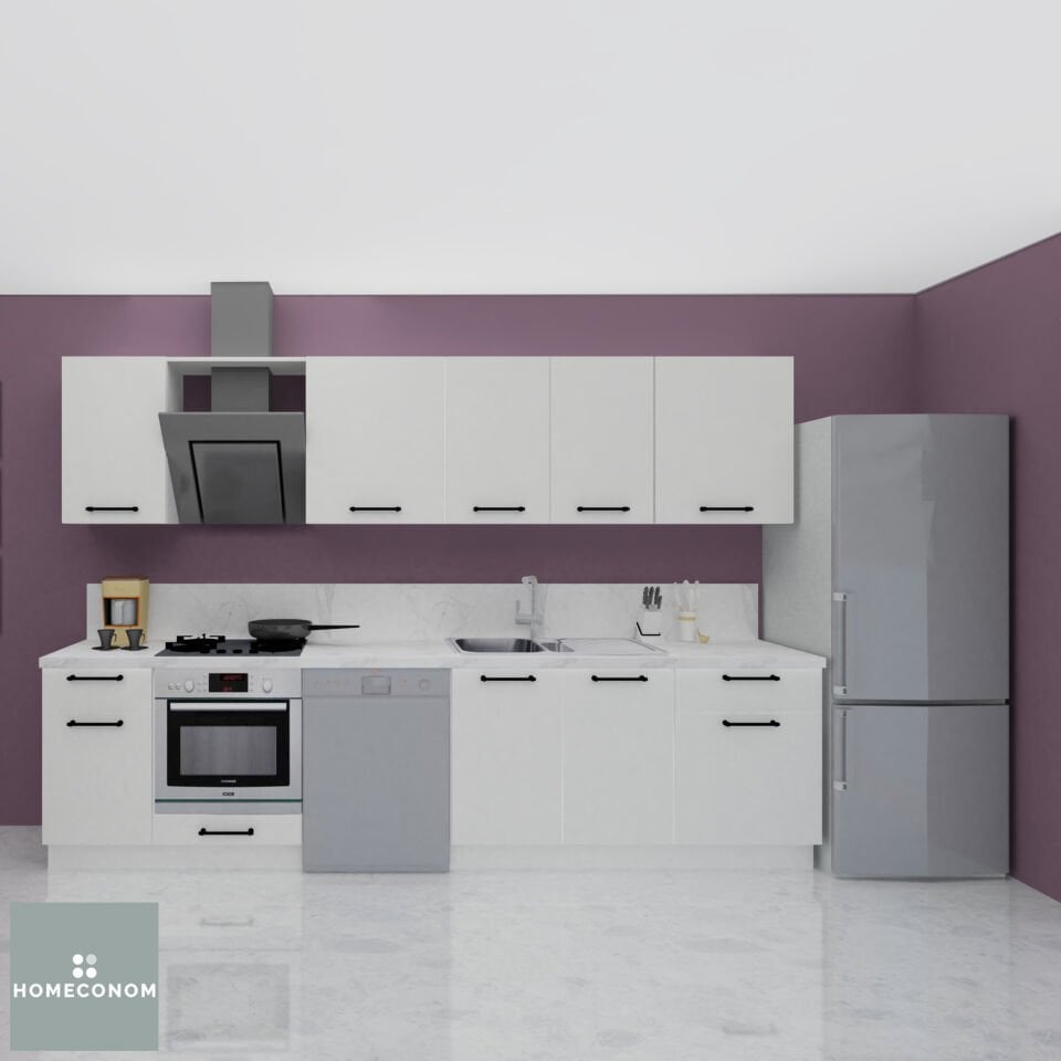 Angkor Baker 315 cm Parlak Beyaz MDF Lam Mutfak Dolabı