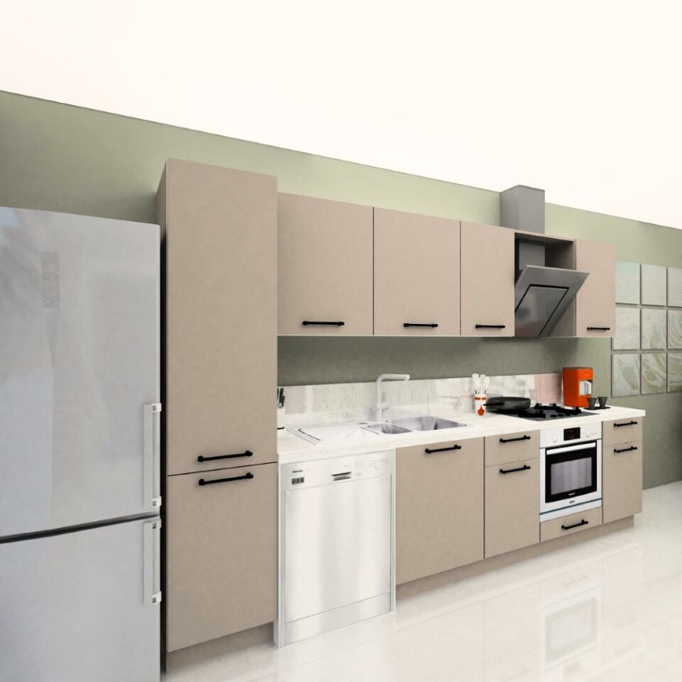 Ellora Pantery 315 cm Mat Vizon MDF Lam  Mutfak Dolabı