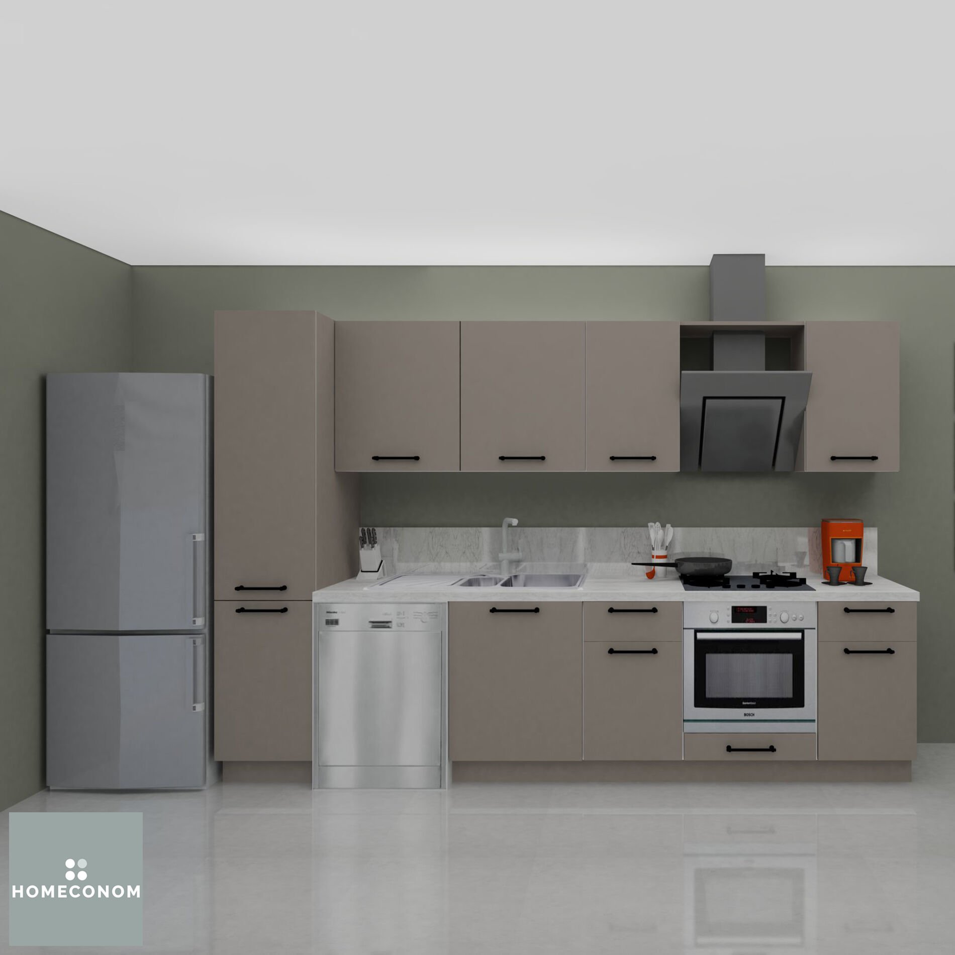 Ellora Pantery 315 cm Mat Vizon MDF Lam  Mutfak Dolabı