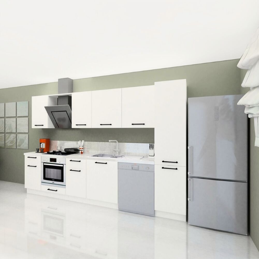Angkor Pantery 315 cm Parlak Beyaz MDF Lam  Mutfak Dolabı