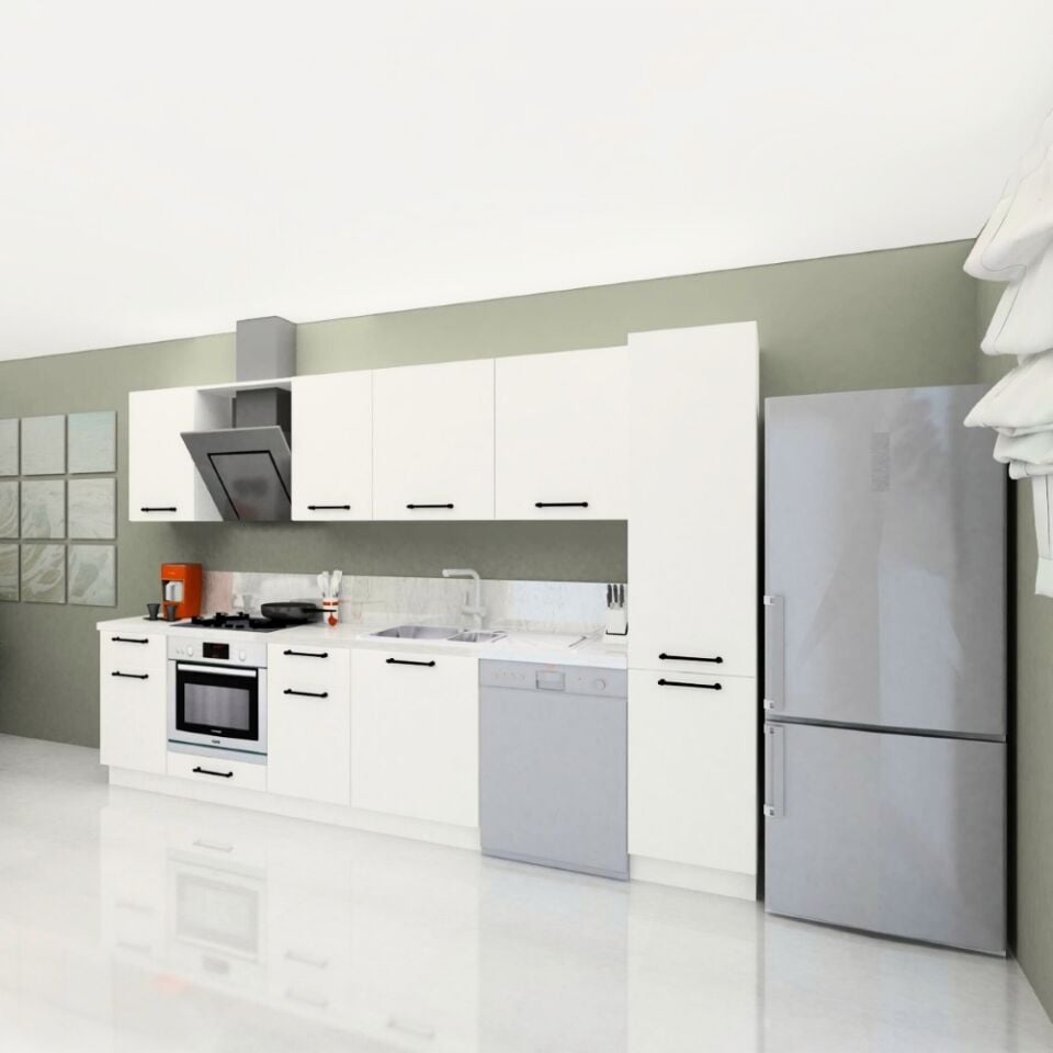 Angkor Pantery 315 cm Parlak Beyaz MDF Lam  Mutfak Dolabı