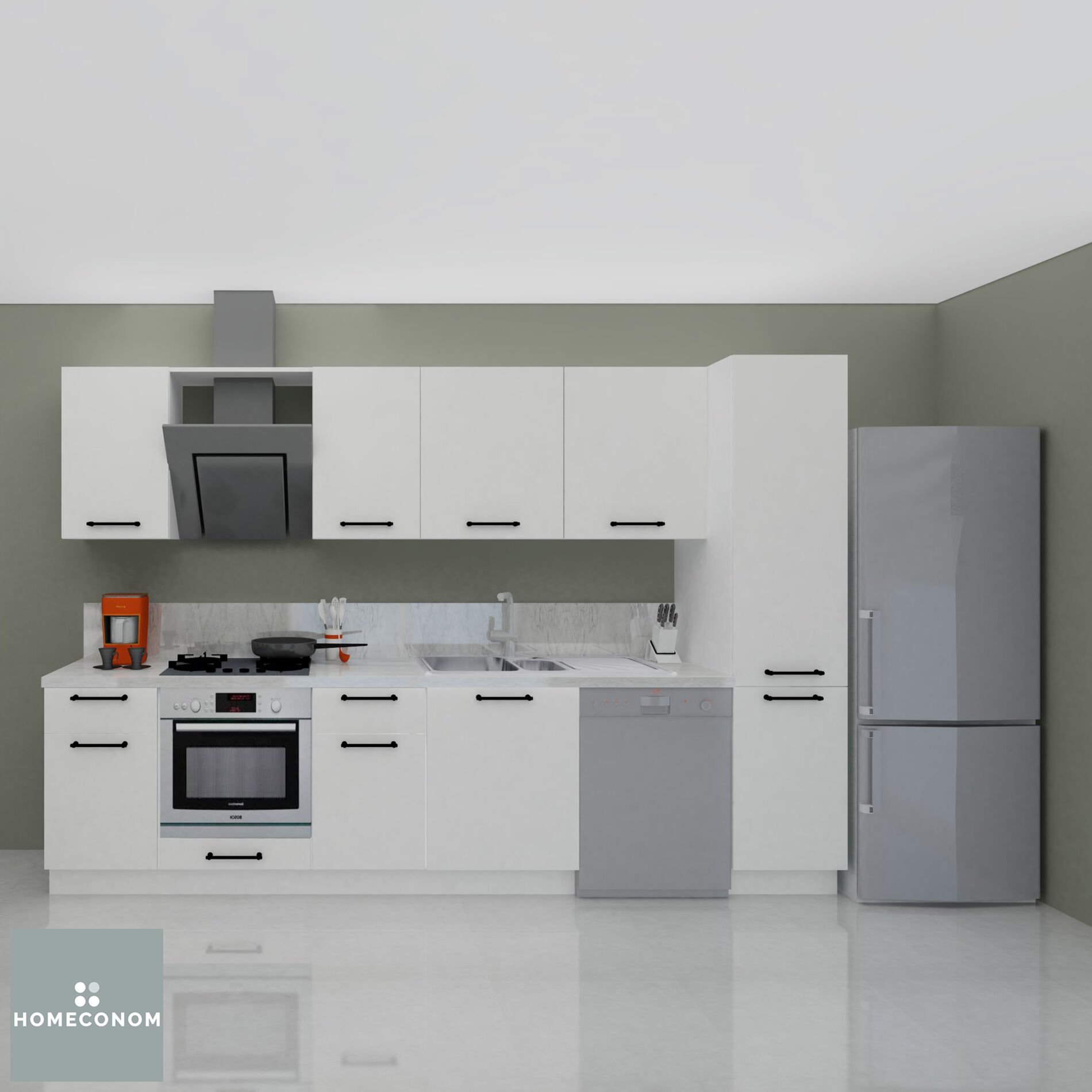 Angkor Pantery 315 cm Parlak Beyaz MDF Lam  Mutfak Dolabı