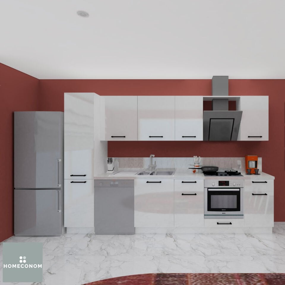 Tiana Pantery 315 cm Parlak Beyaz MDF Lam Mutfak Dolabı